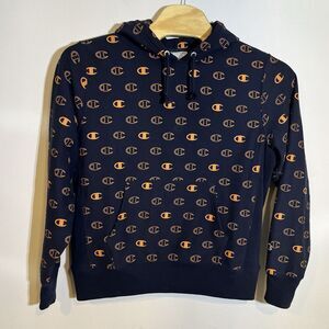 2019 Champion Men's L Reverse Weave‎ Black Orange Pullover All Over Print Hoodie